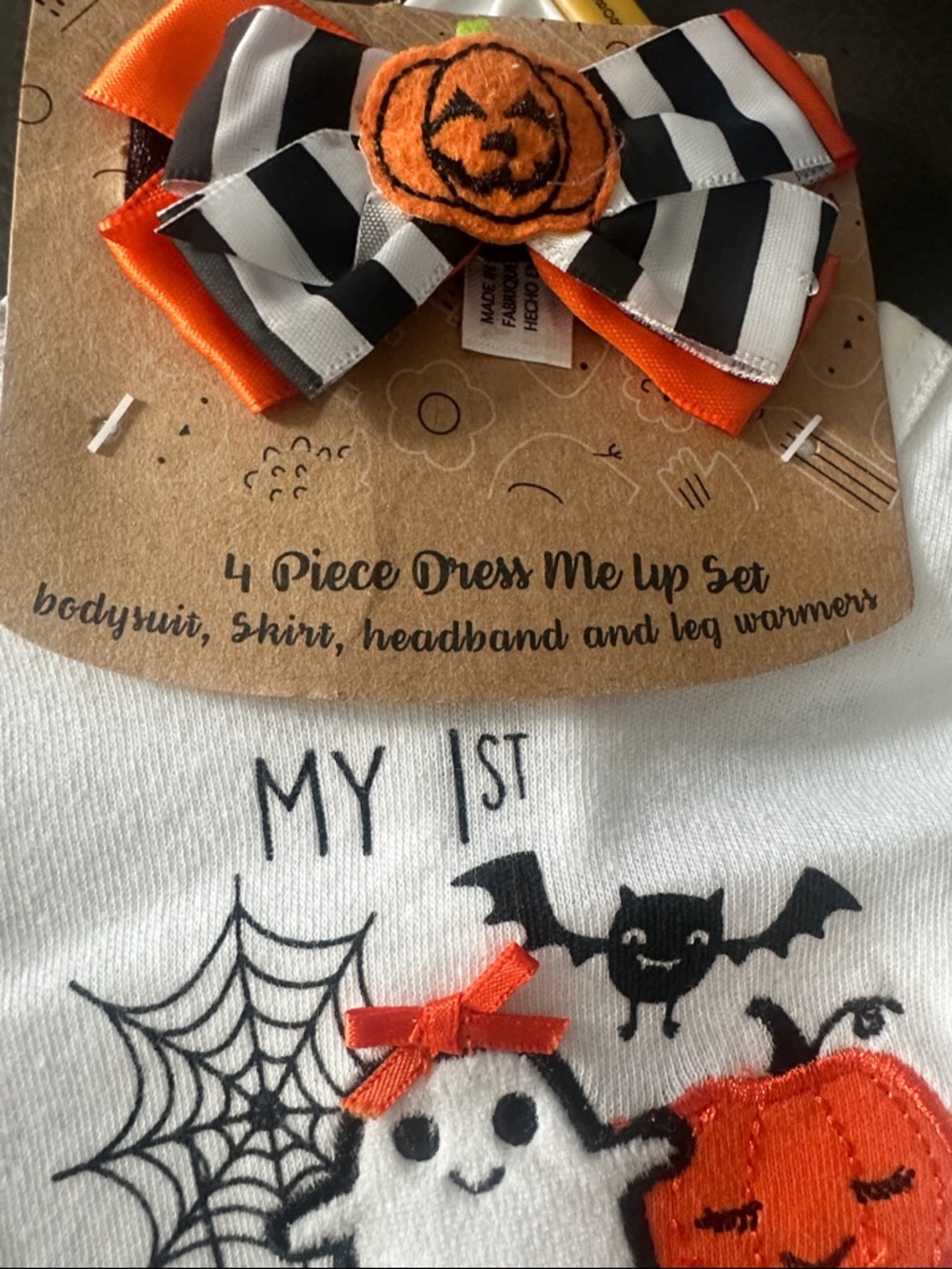 Baby Essentials Orange White Black Halloween Tutu Set with Bow - Picture 8 of 8